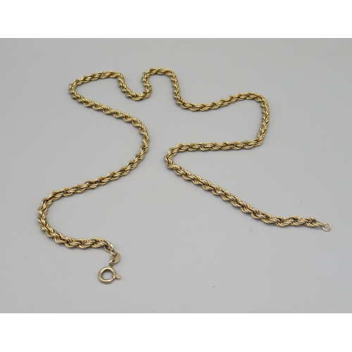 702 - 9ct gold rope twist chain necklace, stamped 375 MT, L54cm, 7.8g