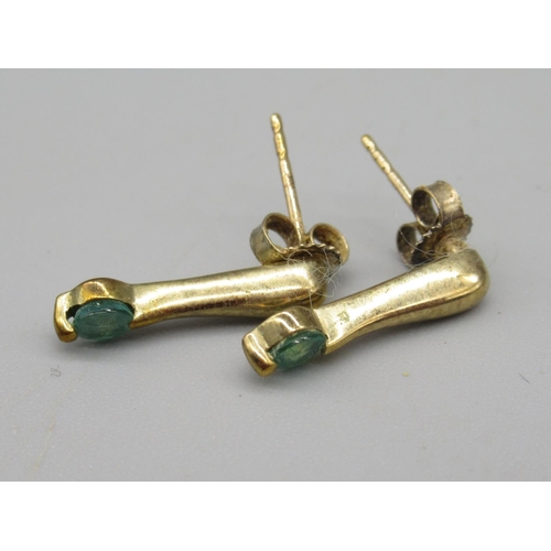 709 - 9ct gold single stone emerald ring, stamped 375, and two pairs of emerald earrings stamped 9k (5)