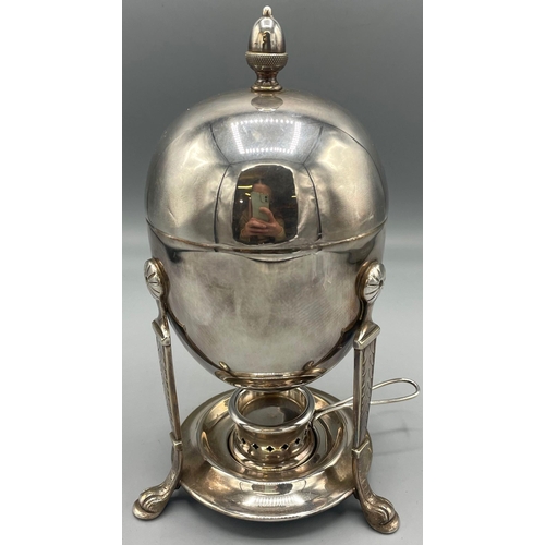 116 - Georgian style silver plate egg coddler with acorn finial by West & Son Dublin, H24cm