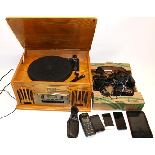 171 - Classic Collectors Edition oak radiogram/cassette W46cm and  untested mobile phones including three ... 