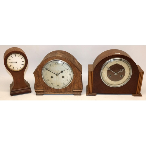 245 - Enfield oak mantel clock, chrome bezel enclosing signed silvered dial, signed two train movement str... 