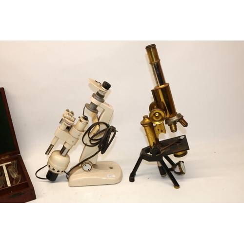 345 - J. Swift & Son lacquered brass monocular microscope with rotating three lens objective section H40cm... 