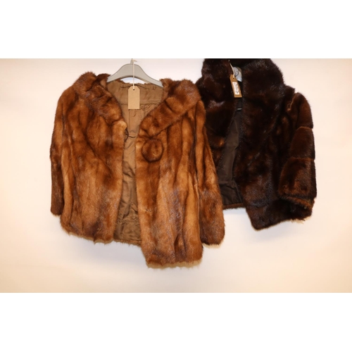 353 - Brown mink stole, white ermin stole with tails, and two fur shrugs (4)