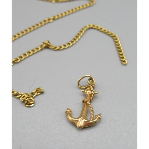 241 - 18ct gold anchor pendant with a 18ct gold chain, both stamped 750, 62cm, 5.5g