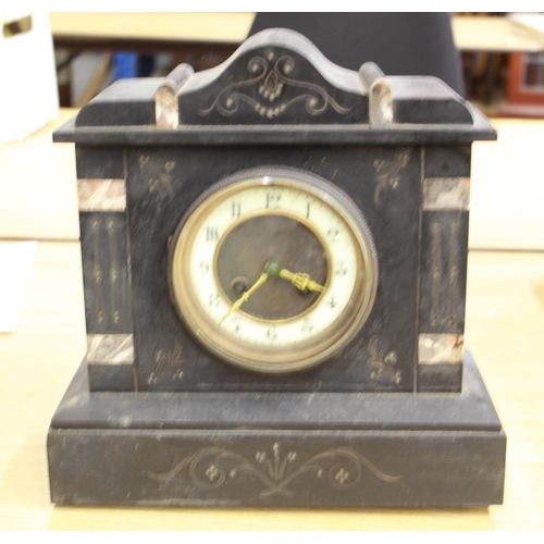 247 - C19th French slate and marble mantel clock, 3 3/4