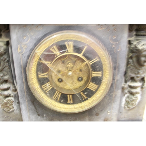 248 - S. Marti et Cie C19th slate and marble mantle clock with cast Classical mounts, 4 1/2