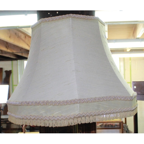 324 - Brass standard lamp, fluted column on stepped lobed circular base with D shaped feet, H158cm