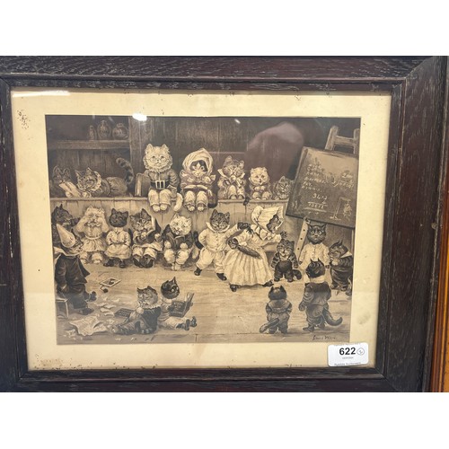 622 - After Louis Wain; 'Mrs Tabby's Academy', late 19th century monochrome print, 27x20.5cm, and a later ... 