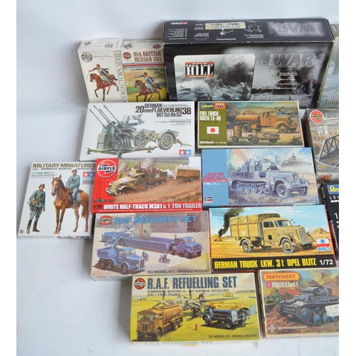 107 - Collection of unbuilt plastic armour and figure model kits, various scales and manufacturers to incl... 