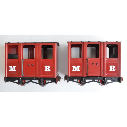 159 - 2x Mamod maroon steam train passenger wagons with accessories in box (no steam engine). Wagons in ex... 