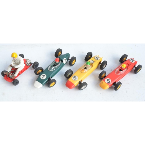 162 - Vintage Scalextric Set 60 with extra early cars with working steering. Set A/F, box poor. Also inclu... 