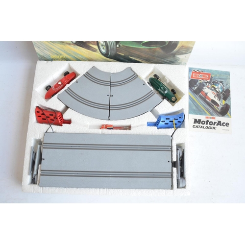 163 - Vintage boxed Airfix MotorAce set MR11 and Airfix hump back bridge accessory pack. Cars in fair cond... 