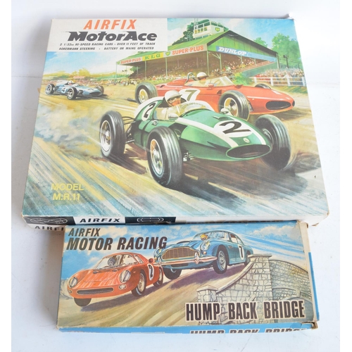 163 - Vintage boxed Airfix MotorAce set MR11 and Airfix hump back bridge accessory pack. Cars in fair cond... 