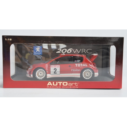 187 - Autoart 1/18 scale highly detailed Peugeot 206WRC, Burns and Reid Rallye Monte Carlo 2003, model in ... 