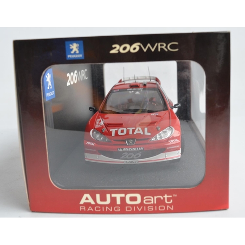 187 - Autoart 1/18 scale highly detailed Peugeot 206WRC, Burns and Reid Rallye Monte Carlo 2003, model in ... 