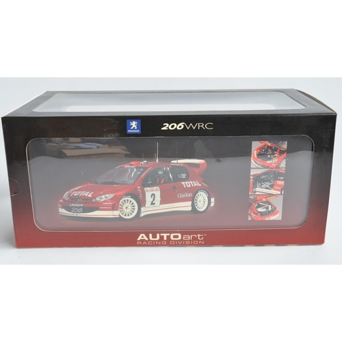 187 - Autoart 1/18 scale highly detailed Peugeot 206WRC, Burns and Reid Rallye Monte Carlo 2003, model in ... 