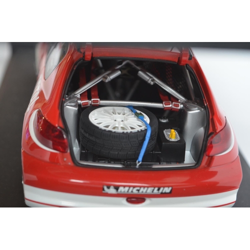 187 - Autoart 1/18 scale highly detailed Peugeot 206WRC, Burns and Reid Rallye Monte Carlo 2003, model in ... 