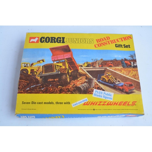 201 - Vintage boxed Corgi Juniors 3024 Road Construction Gift Set, contents near mint, box good for age