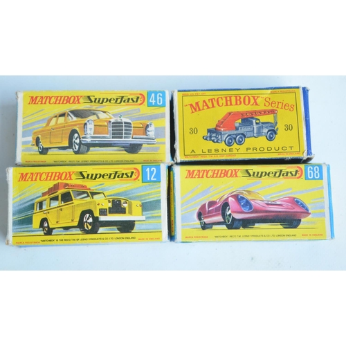 203 - Three vintage Matchbox Superfast diecast model cars with original boxes to include No12 Safari Land ... 