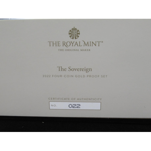 664 - The Royal Mint - The Sovereign 2022 Four-Coin Gold Proof Set, Limited Edition no. 22/500, with origi... 
