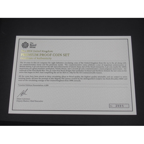 757 - The Royal Mint United Kingdom 2014 Premium proof coin set, a fifteen-coin set in fitted issue case w... 