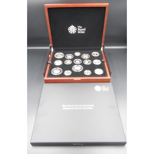 756 - The Royal Mint United Kingdom 2014 Premium proof coin set, a fifteen-coin set in fitted issue case w... 