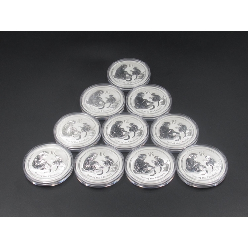 709 - 10 2016 Year of the Monkey Australian $1 1oz fine silver coins, all encapsulated