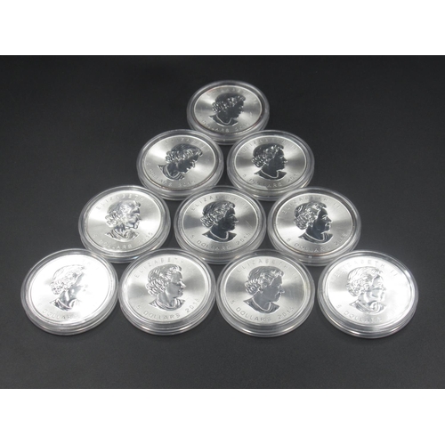 710 - 10 2015 Canadian Maple 1oz fine silver coins, all encapsulated