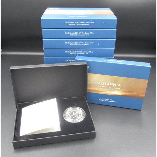 711 - Royal Mint - 10 The Britannia 2019 UK 1 ounce silver brilliant uncirculated coins, Limited edition o... 