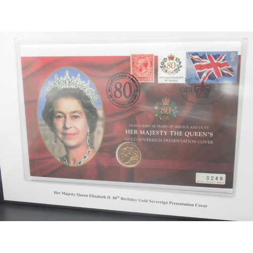 794 - Westminster - Her Majesty Queen Elizabeth II 80th birthday Gold Sovereign Presentation Cover, Limite... 