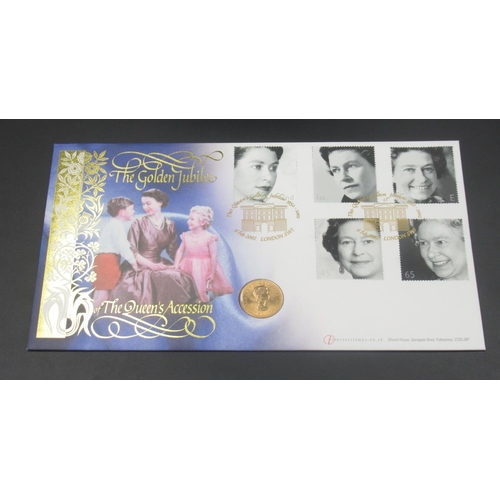 799 - Internet Stamps presentation cover for The Golden Jubillee with Elizabeth II 1962 Sovereign, Limited... 