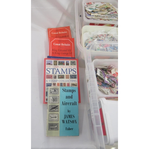 832 - Large assorted collection of loose stamps (both on and off paper) and a collection of stamp magazine... 