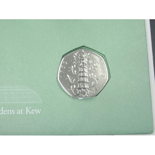 807 - Kew Gardens 250th Anniversary of the Royal Botanic Gardens, Kew Gardens 50p coin cover, with origina... 