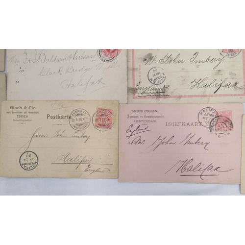 849 - 25 early c20th postcards with used German and British stamps, 3 loose stamps (1 Queen Victoria, 2 US... 