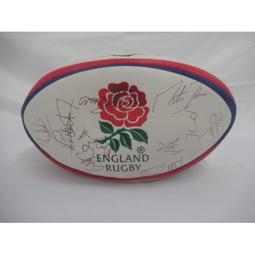 942 - England Rugby replica ball Multi-signed by England Rugby Team players inc. Martin Johnson, Will Gree... 