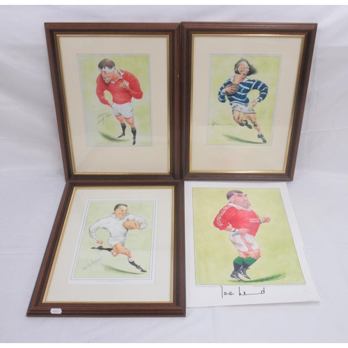 945 - 4 John Ireland signed Rugby prints of JPR Williams, Willie John McBride, Rory Underwood and Jason Le... 