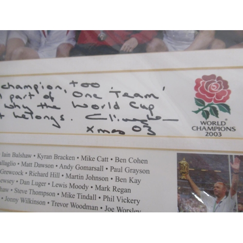 946 - John Ireland '2003 World Champions' signed print with Martin Johnson's signature and a Clive Woodwar... 