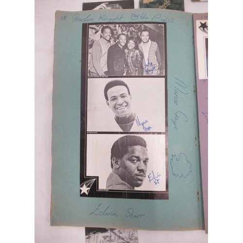 858 - Scrap book cont. assorted newspaper cuttings of musicians and bands with some signatures, a signed J... 