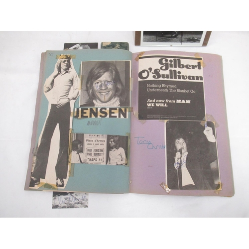 858 - Scrap book cont. assorted newspaper cuttings of musicians and bands with some signatures, a signed J... 