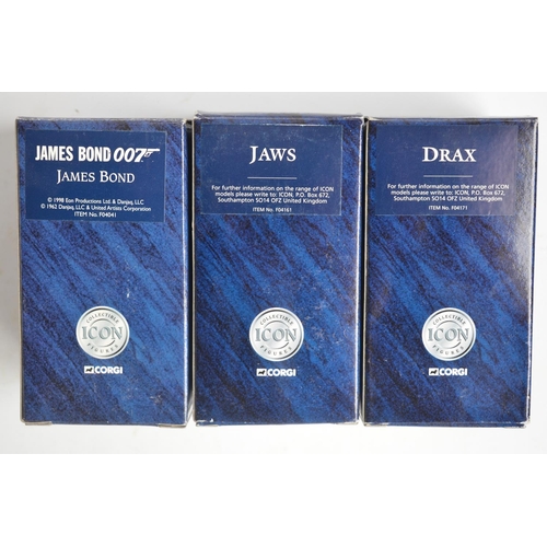 208 - Three boxed Corgi James Bond diecast 1/24 scale Icon Figures to include James Bond, Jaws and Drax. M... 