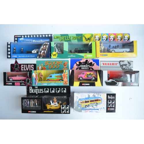 214 - Nine boxed film, television, music and celebrity themed diecast model car sets from Corgi, most with... 