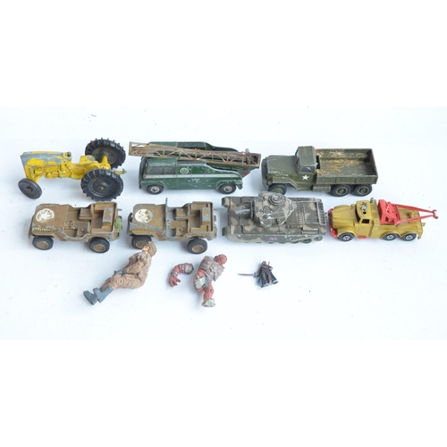 223A - Small collection of playworn diecast model vehicles to include a Lone Star tractor, Dinky 969 TV mas... 