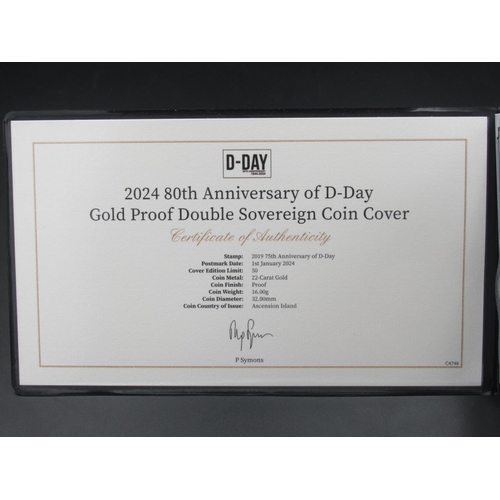 803 - Harrington & Byrne 2024 80th Anniversary of D-Day Gold Proof Double Sovereign Coin Cover, with certi... 