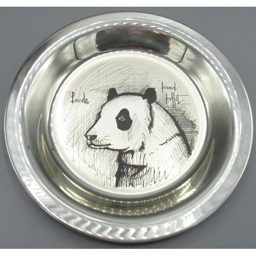 1041 - Bernard Buffet sterling silver Panda plate, stamped 925, C.1974, boxed with certificate, D20cm, 6.7o... 