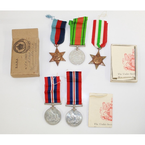 1064 - Italy Star, 1939-45 Star, Defence Medal, War Medal(2) With post box and certificate. To F.H. Cargill... 