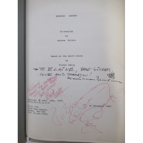 864 - Folder cont. Burning Secret (1988 film) Fourth Draft Screenplay signed by David Eberts, Klaus Maria ... 