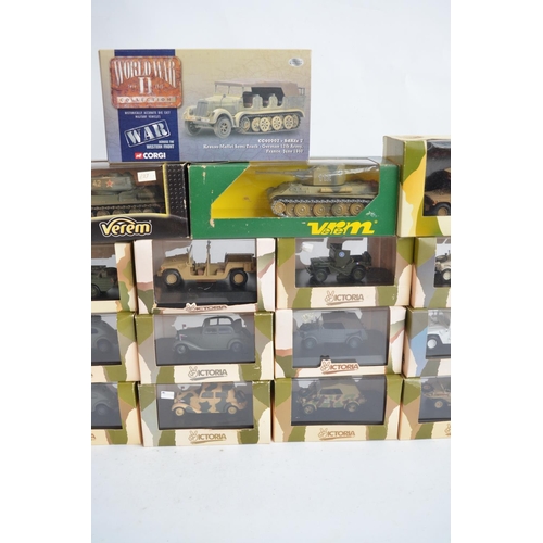 238 - Collection of 24 boxed diecast military vehicles from Verem (tanks with working metal tracks), Victo... 