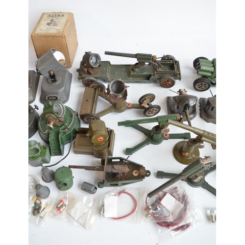 245 - Collection of vintage mostly metal large scale military models, many by Astra to include searchlight... 