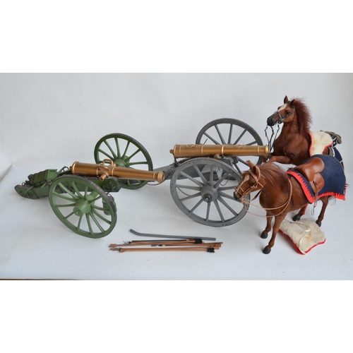 254 - Two 1/6 scale cannon and 2x horse models, no makers marks (cannons made from wood and metal)