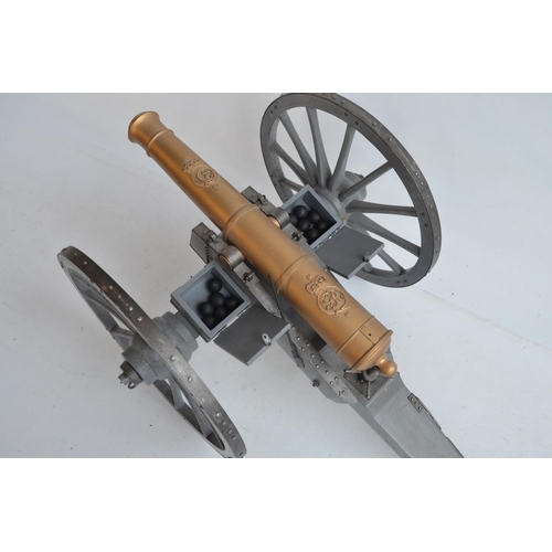 254 - Two 1/6 scale cannon and 2x horse models, no makers marks (cannons made from wood and metal)